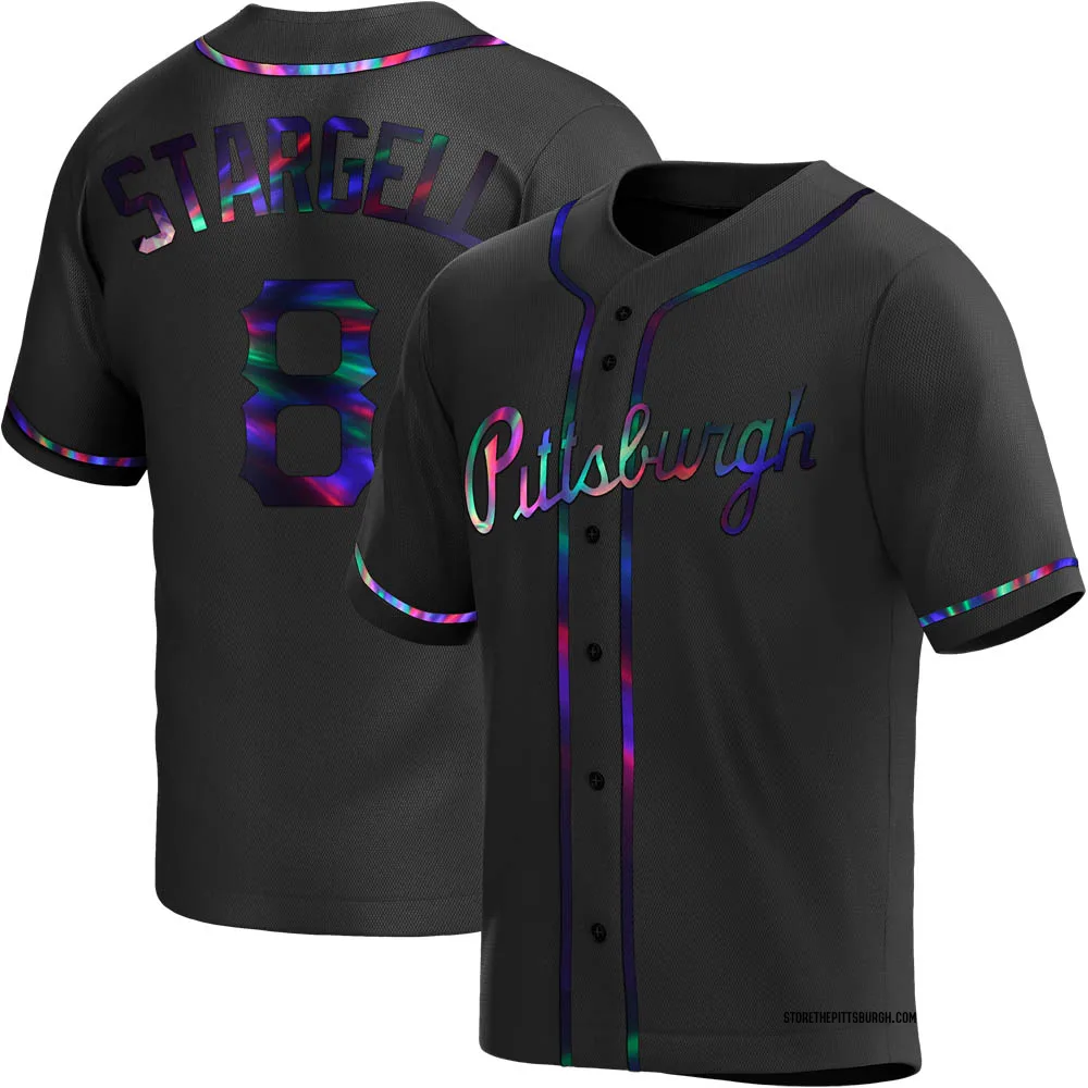 Men's Replica Black Holographic Willie Stargell Pittsburgh Pirates Alternate Jersey